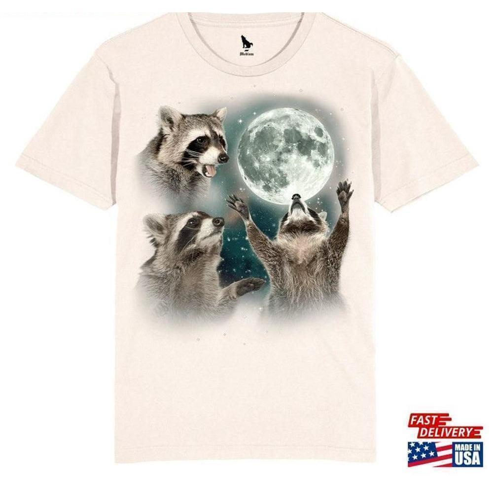 Three Raccoons Moon Retro Cute Animal Graphic T-Shirt
